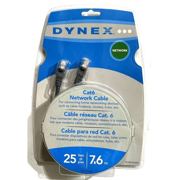 Dynex Cat6 25ft 7.6m Network Cable RJ45 M to RJ45 M 25 Ft Booted Snagless Gray - Picture 3 of 7